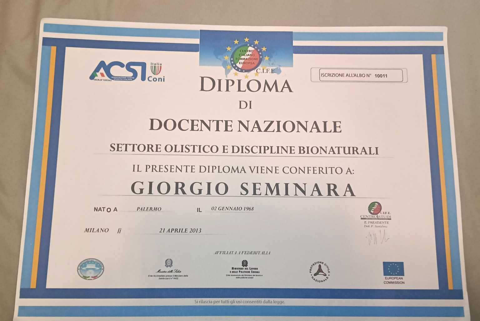 Docente nazionale — settore olistico e discipline bionaturali — Diploma nazionale