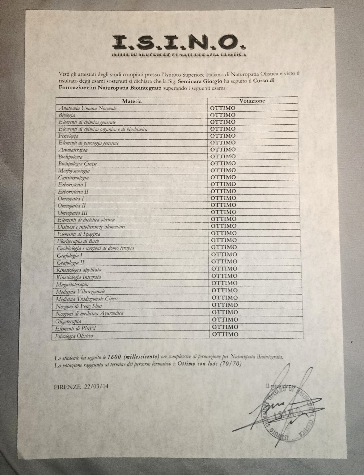 Corso di formazione in Naturopatia Biointegrata — Istituto Superiore Italiano di Naturopatia Olistica